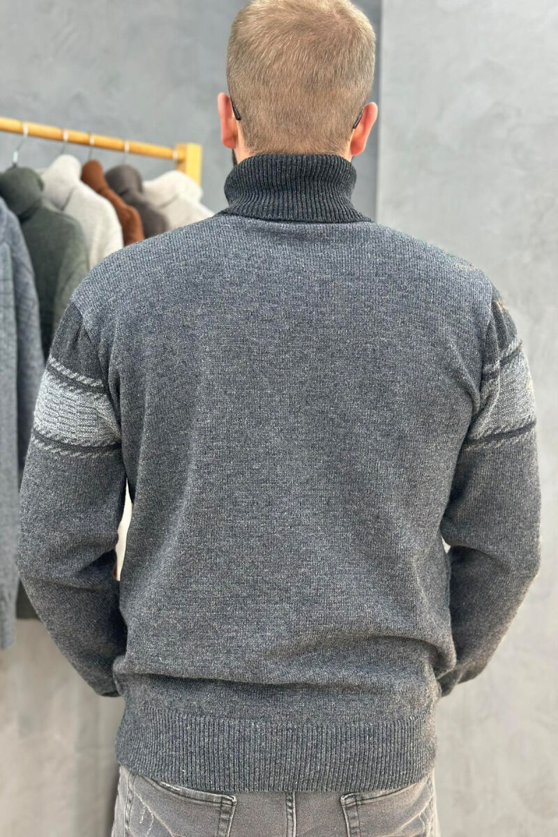 HIGH NECK LINES MAN SWEATER DARK GREY/GEE - 3