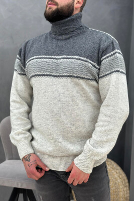 HIGH NECK LINES MAN SWEATER LIGHT GREY/GZ 