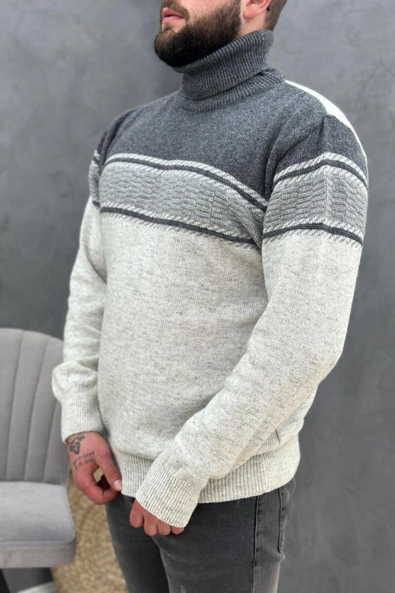 HIGH NECK LINES MAN SWEATER LIGHT GREY/GZ - 2