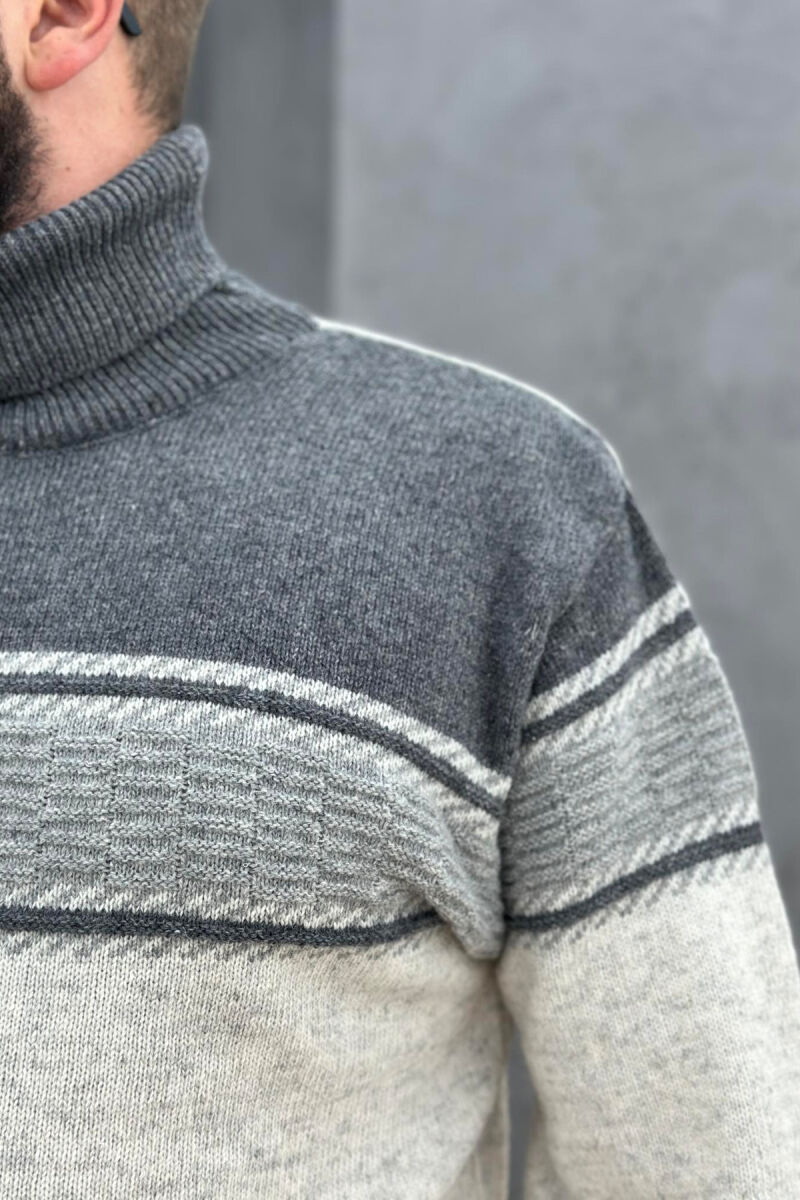 HIGH NECK LINES MAN SWEATER LIGHT GREY/GZ - 3