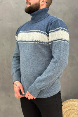 HIGH NECK LINES MAN SWEATER LIGHTBLUE/BZ 