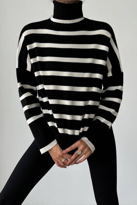 HIGH NECK LINES WOMAN SWEATER BLACK/ E ZEZE 