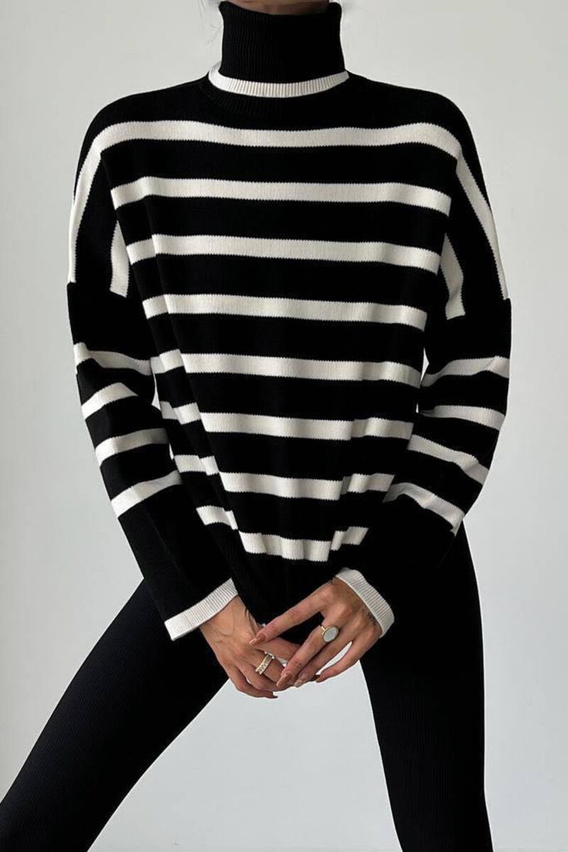 HIGH NECK LINES WOMAN SWEATER BLACK/ E ZEZE - 1