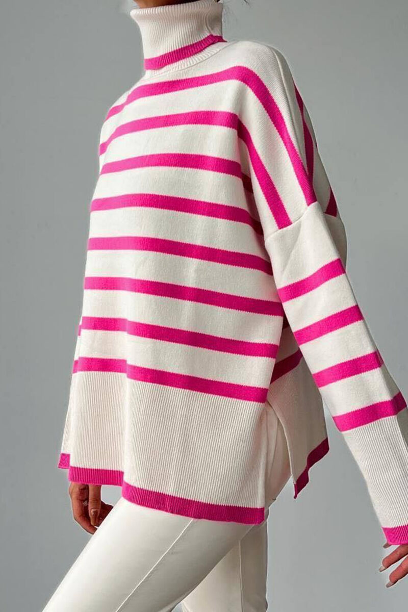 High Neck Lines Woman Sweater Pink Sweater Bs 3515