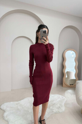 HIGH NECK LONG WOMEN DRESS BURGUNDY/VISHNJE 