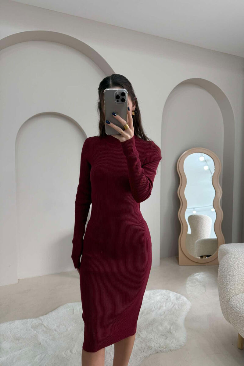 HIGH NECK LONG WOMEN DRESS BURGUNDY/VISHNJE - 4