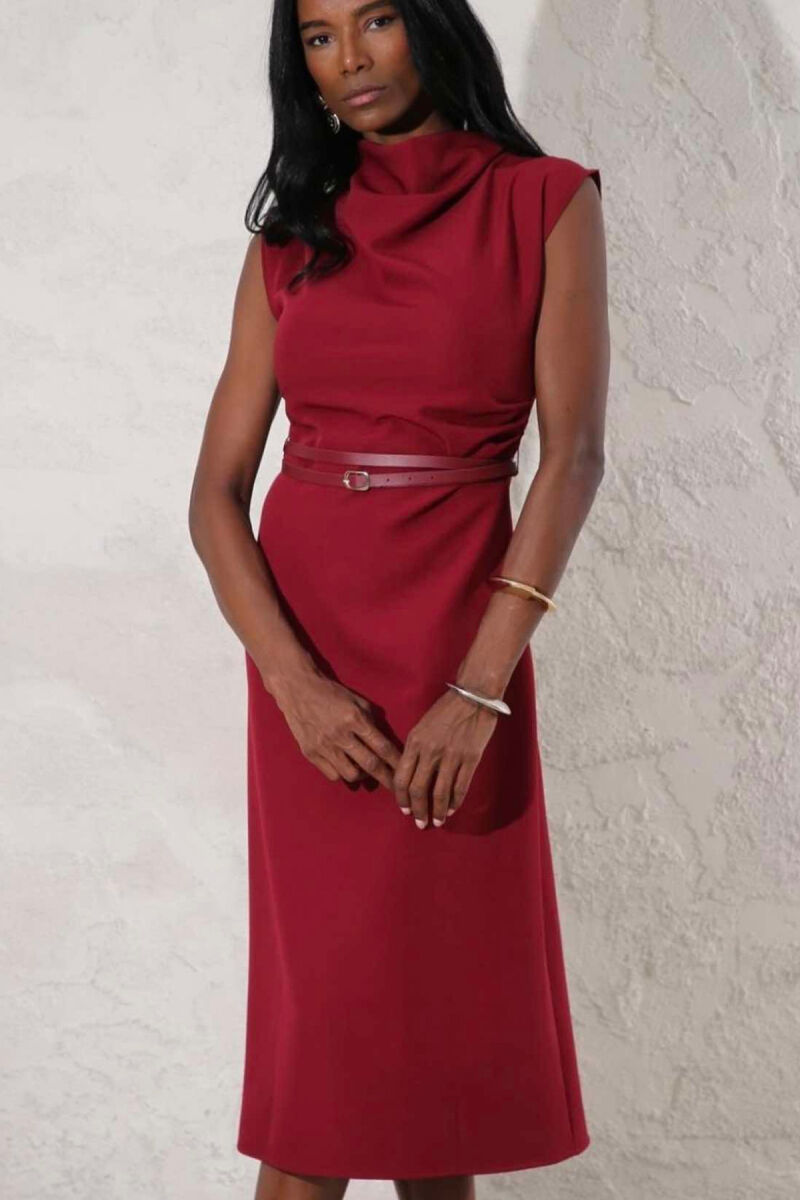 HIGH NECK LONG WOMEN DRESS BURGUNDY/VISHNJE - 1