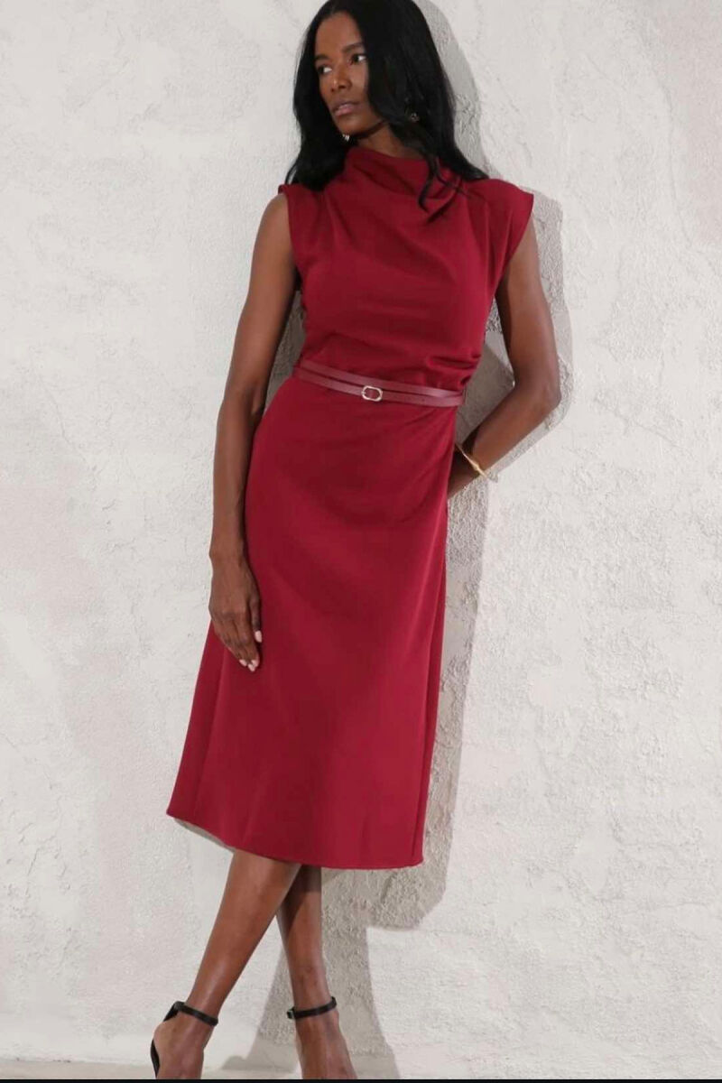 HIGH NECK LONG WOMEN DRESS BURGUNDY/VISHNJE - 3