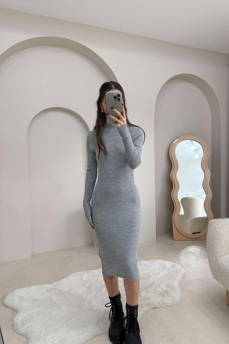 HIGH NECK LONG WOMEN DRESS GREY/GRI - 1