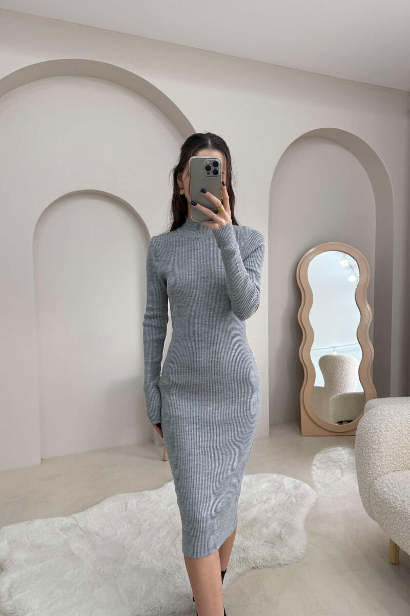 HIGH NECK LONG WOMEN DRESS GREY/GRI - 2