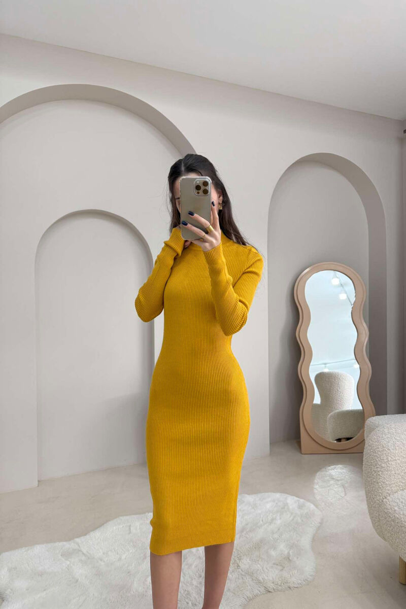 HIGH NECK LONG WOMEN DRESS MUSTARD/MUSTARDE - 2