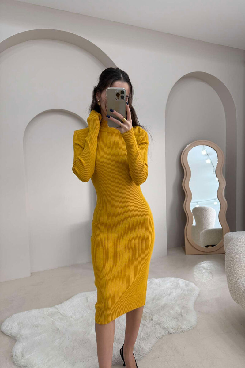 HIGH NECK LONG WOMEN DRESS MUSTARD/MUSTARDE - 3