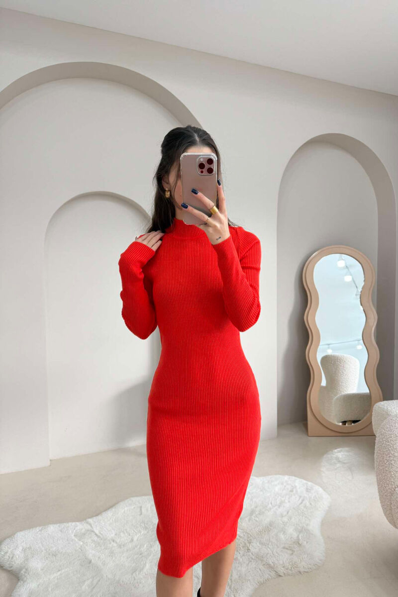 HIGH NECK LONG WOMEN DRESS ORANGE/PORTOKALLI - 2