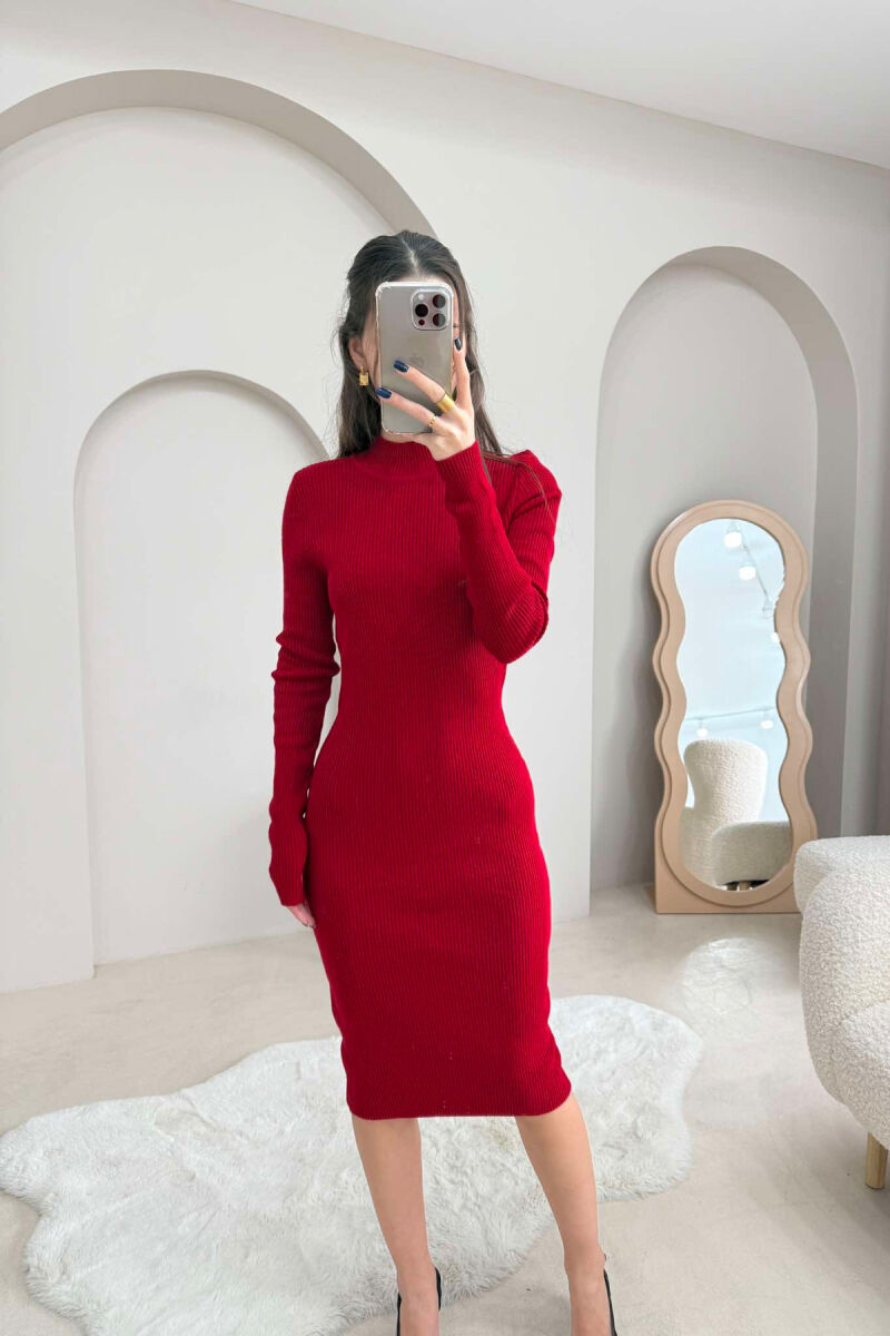 HIGH NECK LONG WOMEN DRESS RED/E KUQE - 2