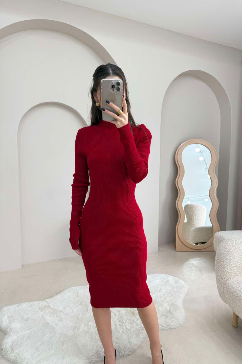 HIGH NECK LONG WOMEN DRESS RED/E KUQE - 3