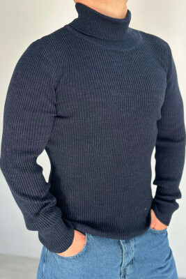 HIGH NECK MEN CARDIGAN DARK BLUE/BEE 