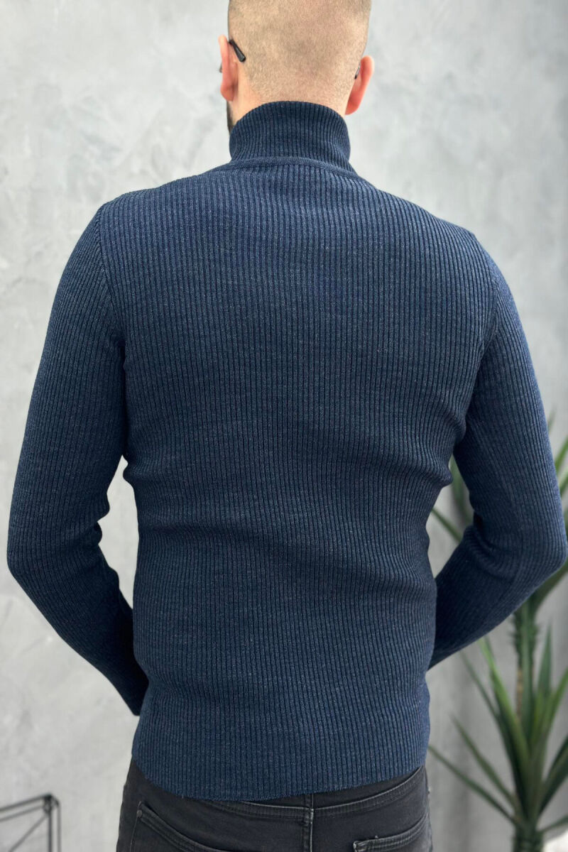 HIGH NECK MEN CARDIGAN DARK BLUE/BEE - 4