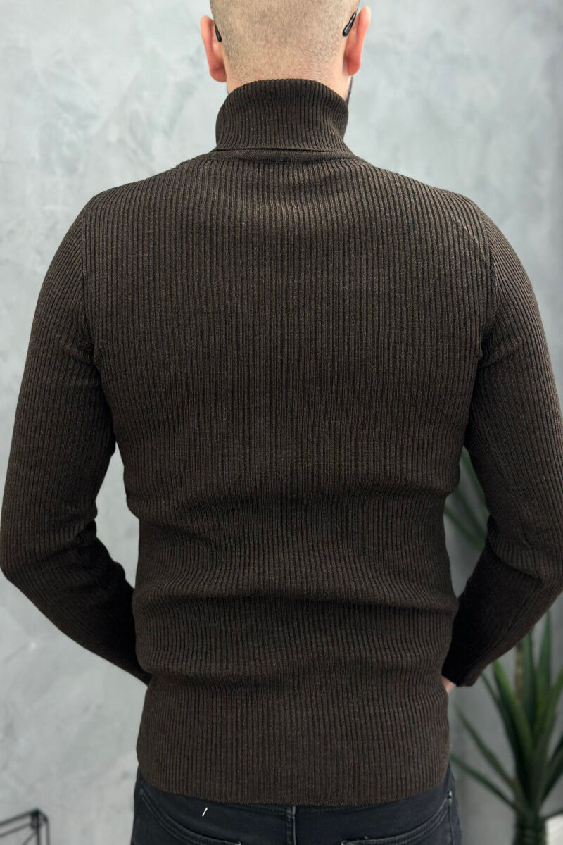 HIGH NECK MEN CARDIGAN DARK BROWN/KAE - 3