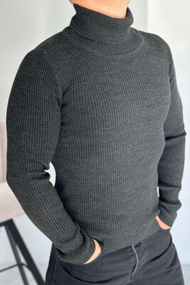 HIGH NECK MEN CARDIGAN DARK GREY/GEE 