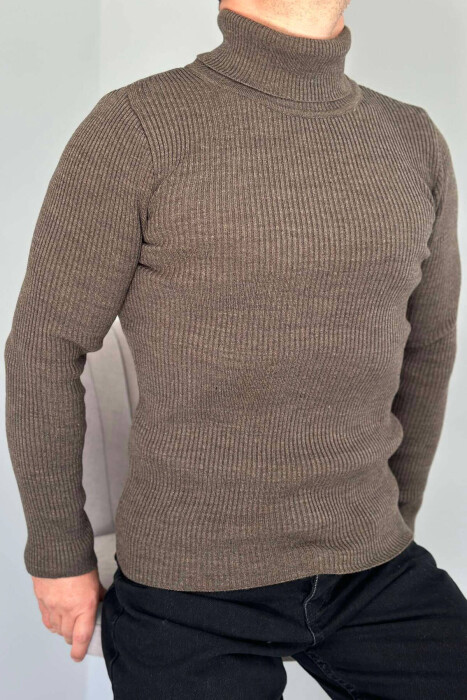 HIGH NECK MEN CARDIGAN IN BROWN COLOR 