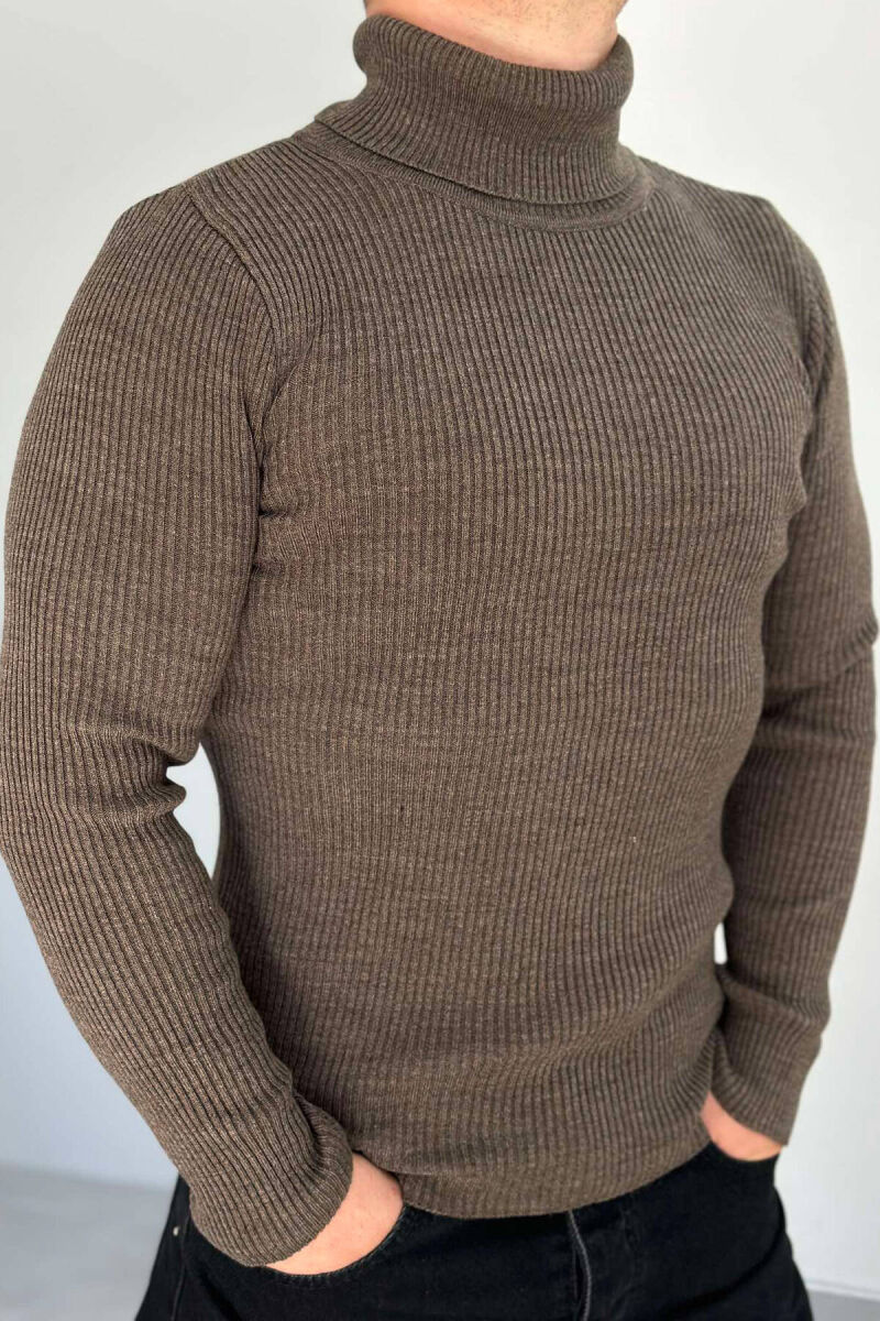 HIGH NECK MEN CARDIGAN IN BROWN COLOR - 3