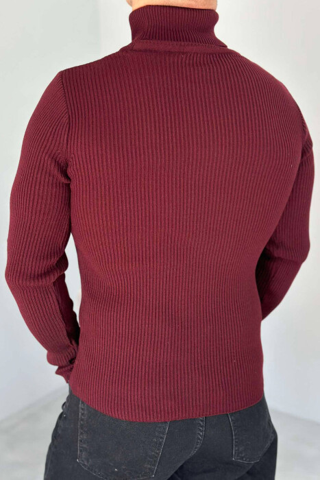 HIGH NECK MEN CARDIGAN IN BURGUNDY COLOR - 2