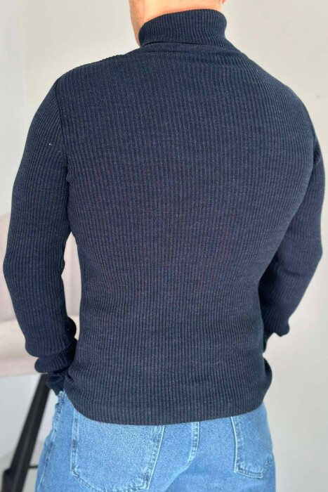 HIGH NECK MEN CARDIGAN IN DARK BLUE COLOR - 2