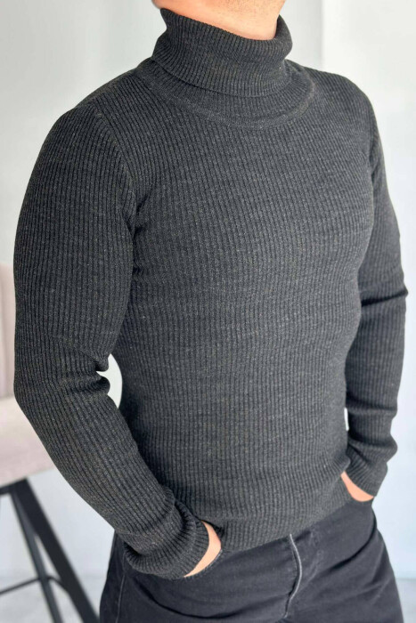 HIGH NECK MEN CARDIGAN IN DARK GREY COLOR 