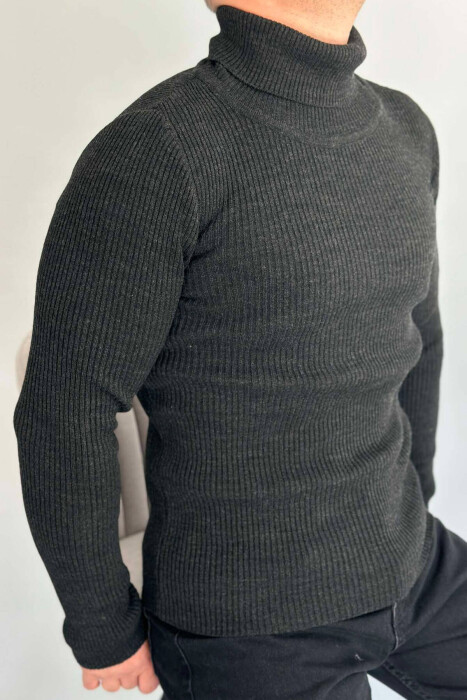 HIGH NECK MEN CARDIGAN IN DARK GREY COLOR - 2