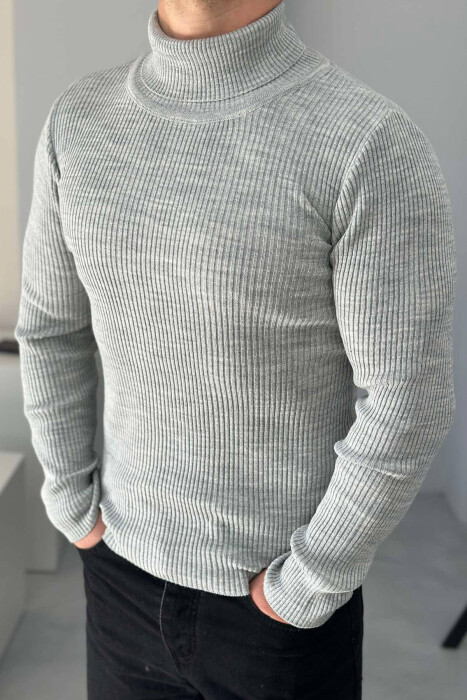 HIGH NECK MEN CARDIGAN IN LIGHT GREY COLOR - 2