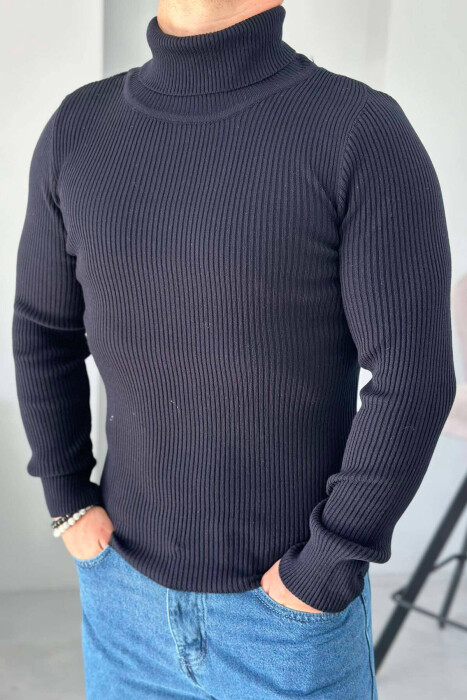 HIGH NECK MEN CARDIGAN IN MIDNIGHT BLUE COLOR 