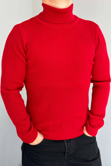 HIGH NECK MEN CARDIGAN IN RED COLOR 