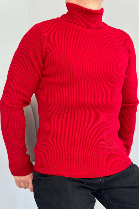 HIGH NECK MEN CARDIGAN IN RED COLOR - 3