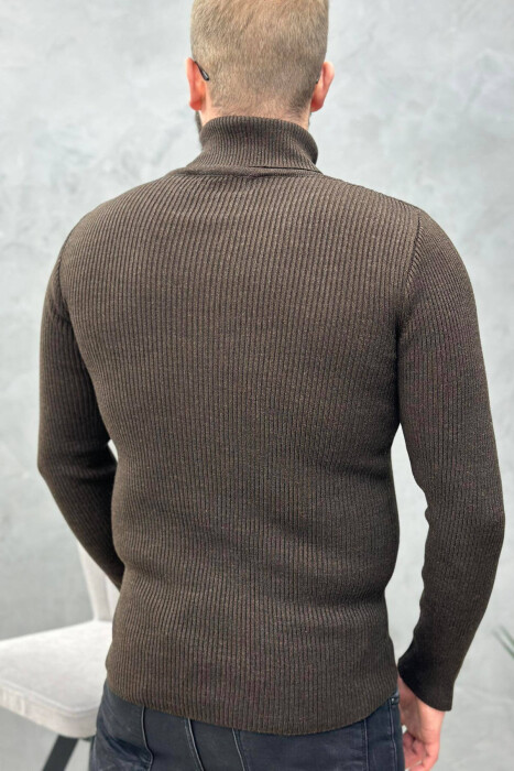 HIGH NECK MEN CARDIGAN IN SIENNA COLOR - 3