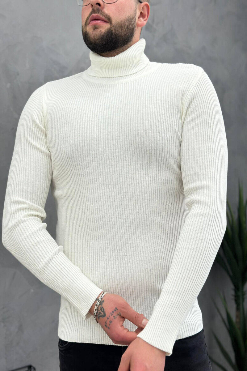 HIGH NECK MEN CARDIGAN IN WHITE COLOR - 8