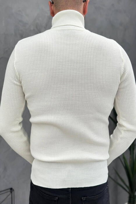 HIGH NECK MEN CARDIGAN IN WHITE COLOR - 10