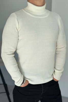 HIGH NECK MEN CARDIGAN WHITE-E BARDHE 