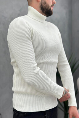 HIGH NECK MEN CARDIGAN WHITE-E BARDHE 