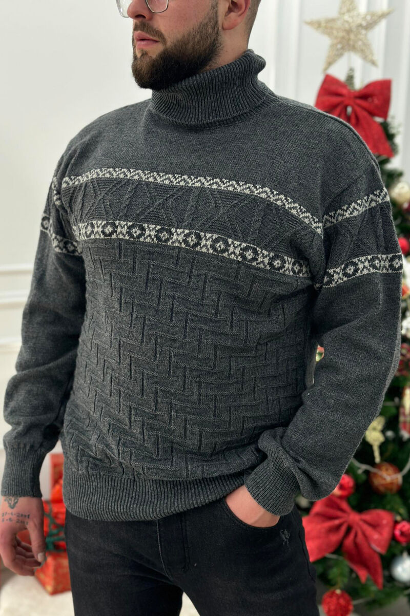 HIGH NECK MEN SWEATER DARK GREY/GEE - 1