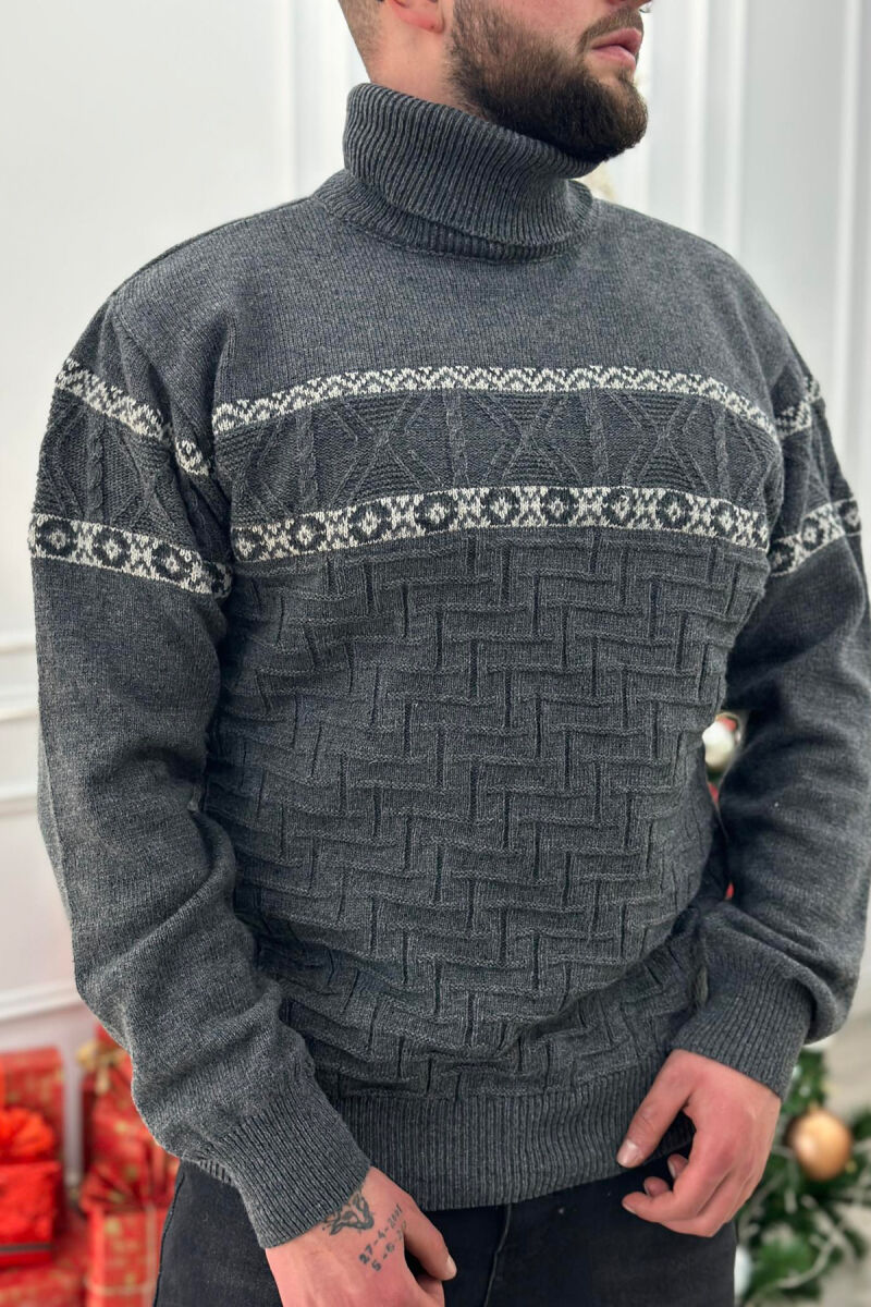 HIGH NECK MEN SWEATER DARK GREY/GEE - 2