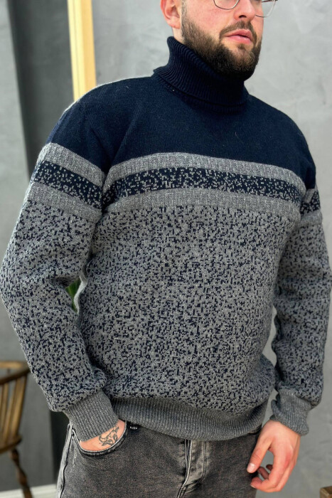 HIGH NECK MEN SWEATER IN BLUE COLOR 