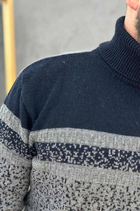 HIGH NECK MEN SWEATER IN BLUE COLOR - 3