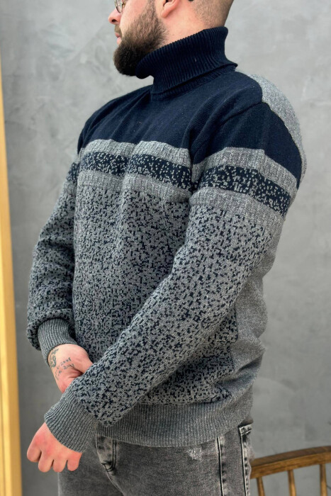 HIGH NECK MEN SWEATER IN BLUE COLOR - 4