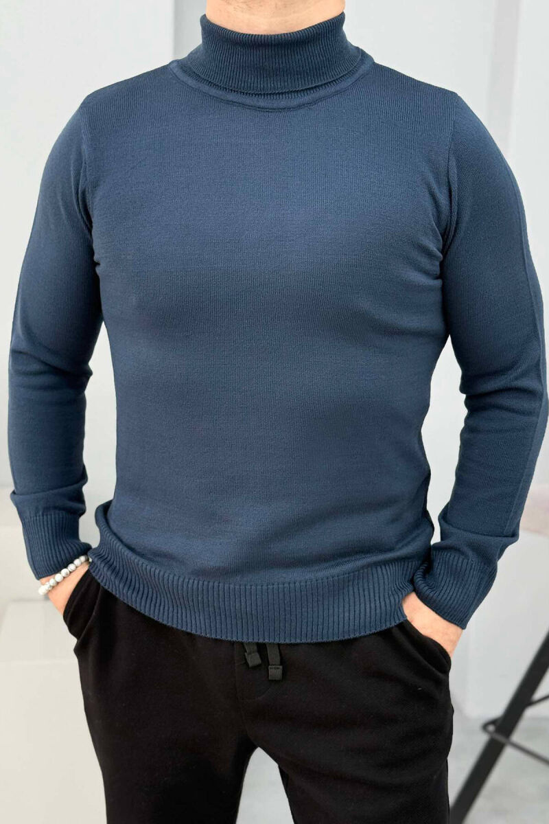 HIGH NECK MEN SWEATER IN BLUE STONE COLOR - 1