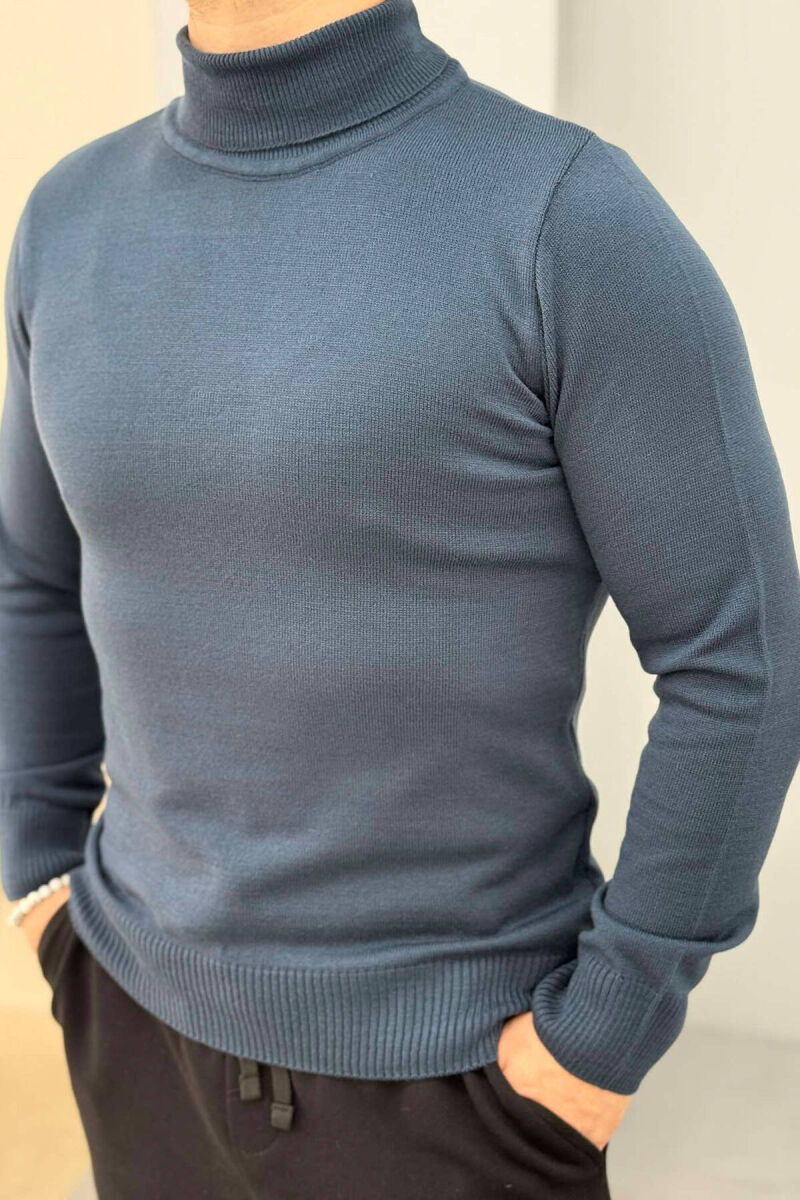 HIGH NECK MEN SWEATER IN BLUE STONE COLOR - 2