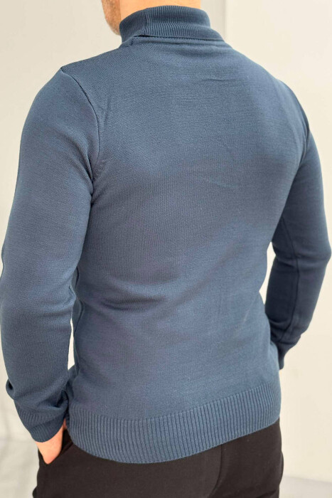 HIGH NECK MEN SWEATER IN BLUE STONE COLOR - 3