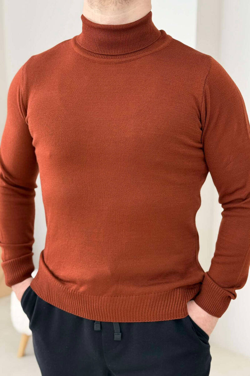 HIGH NECK MEN SWEATER IN BRICK COLOR - 1