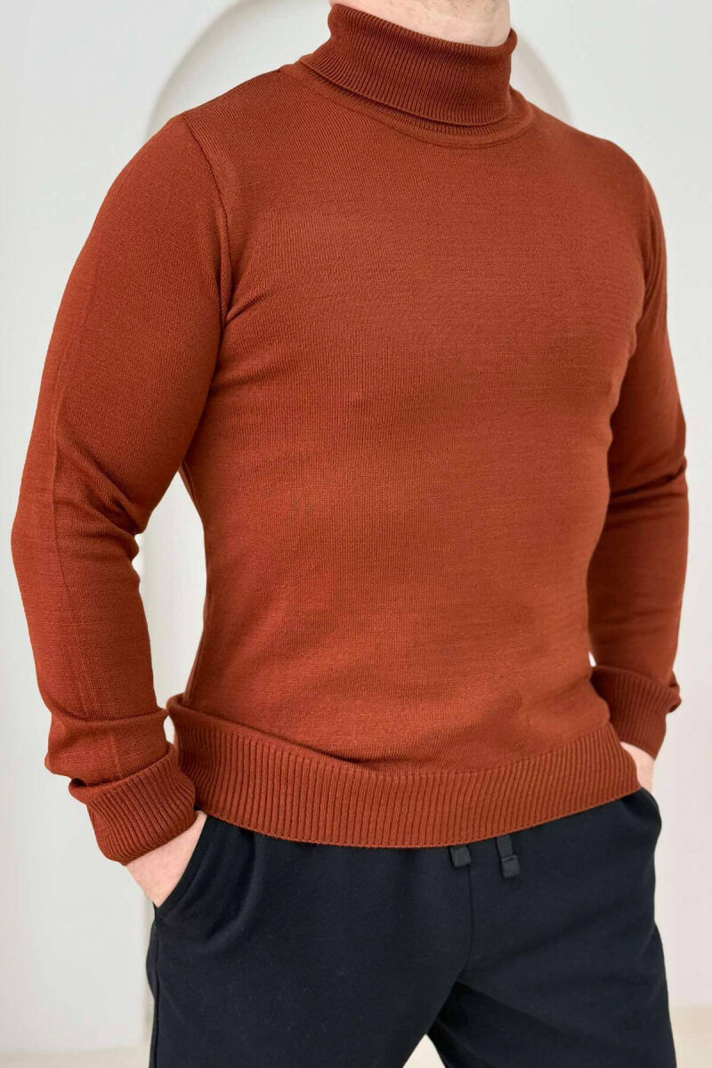 HIGH NECK MEN SWEATER IN BRICK COLOR - 2