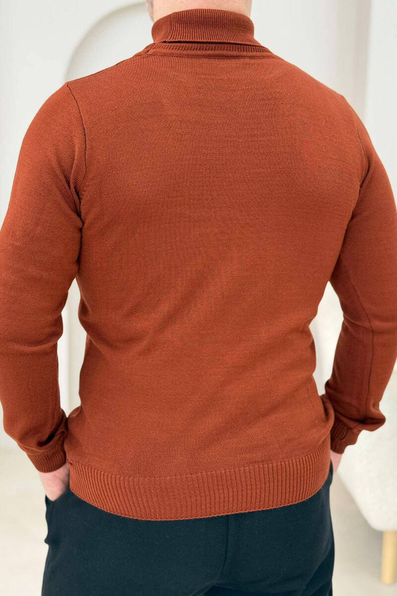 HIGH NECK MEN SWEATER IN BRICK COLOR - 3