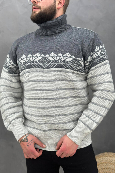 HIGH NECK MEN SWEATER IN CREAM COLOR - 1